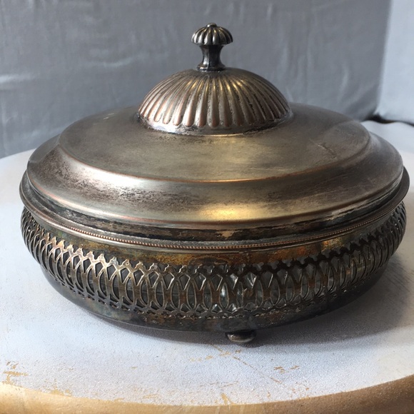 Vintage silver plate lidded relish tray glass insert 1930s Crescent silver - Picture 2 of 9